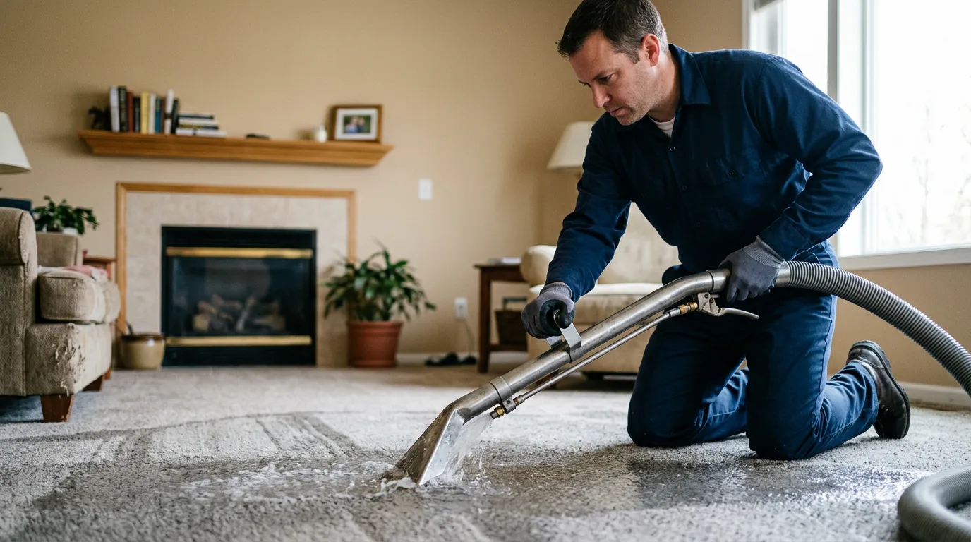 Water damage restoration technician working near Amazonia, MO